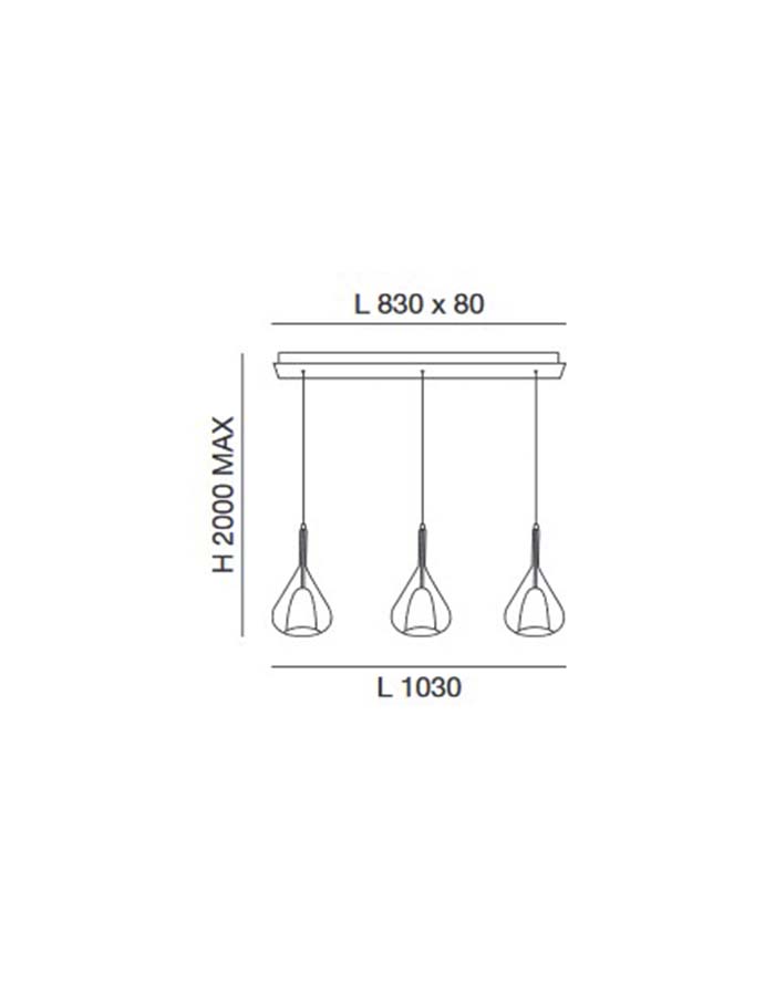 Fabas Luce Lila L.83 cm Sospensione Lineare a 3 Vetri - E27 - immagine 3